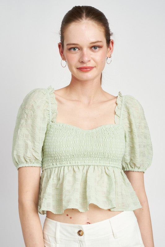 SMOCKED BABYDOLL TOP