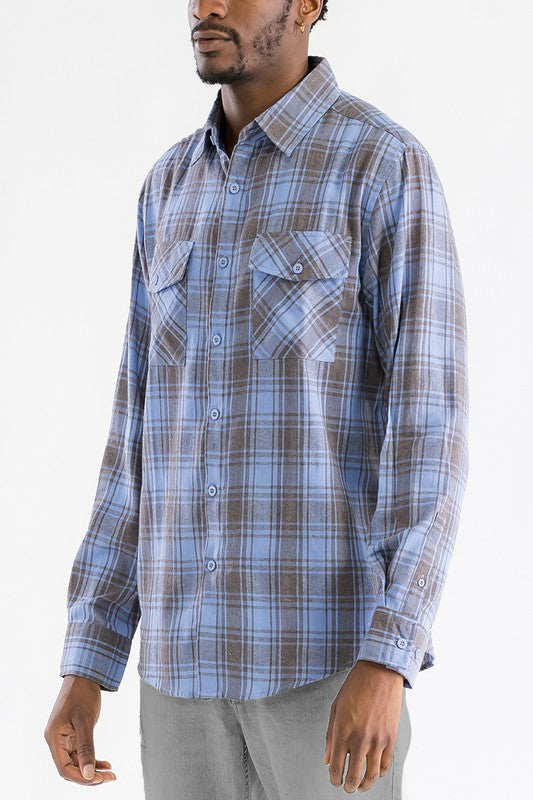 Men's Long Sleeve Flannel Full Plaid Checkered Shirt