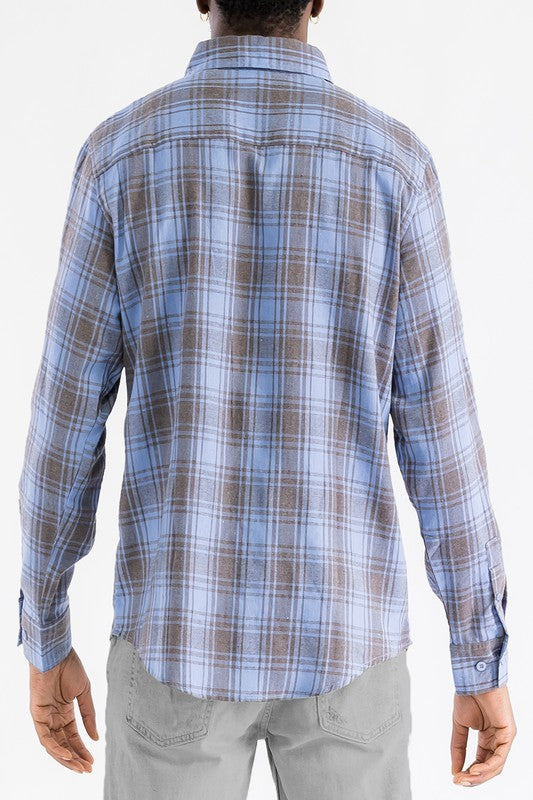 Men's Long Sleeve Flannel Full Plaid Checkered Shirt