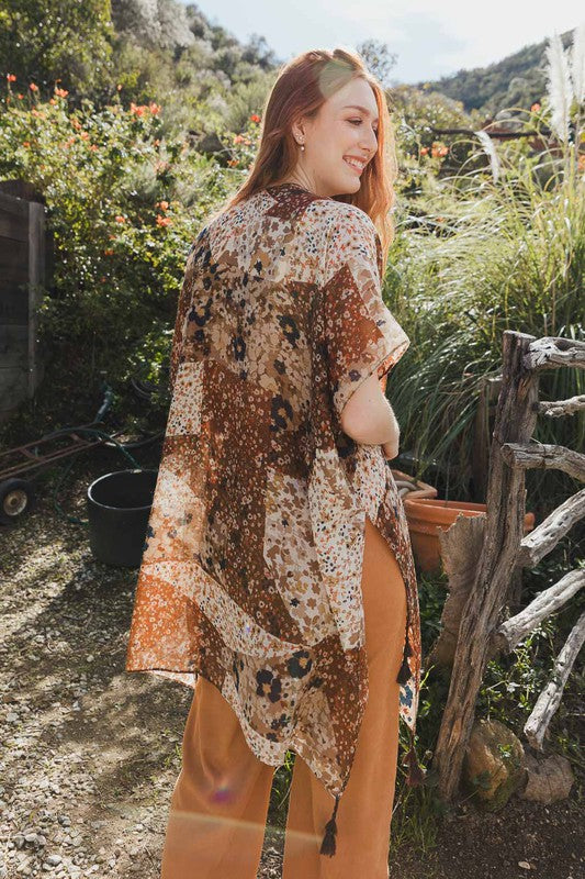 Allover Floral Print Kimono