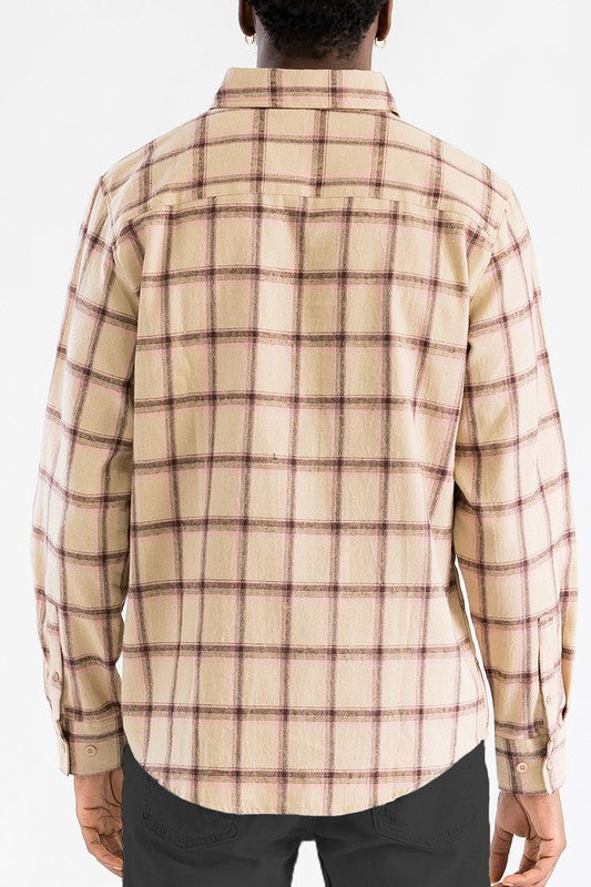 Men's Long Sleeve Flannel Full Plaid Checkered Shirt