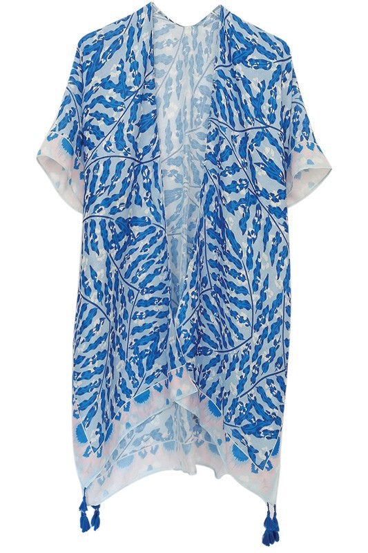 Abstract Palm Leaves Printed Kimono