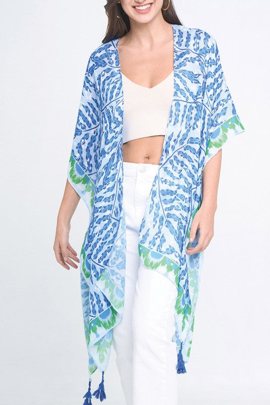 Abstract Palm Leaves Printed Kimono