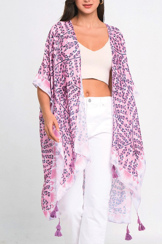 Abstract Palm Leaves Printed Kimono