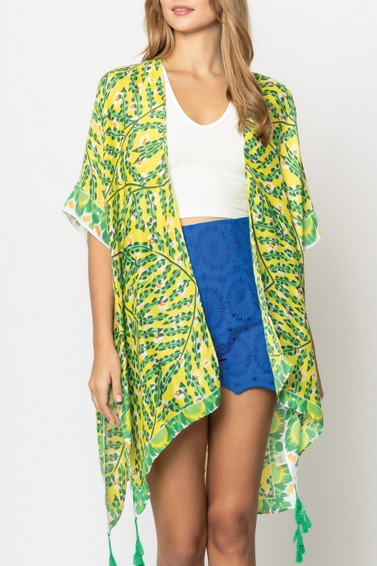 Abstract Palm Leaves Printed Kimono