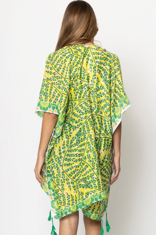 Abstract Palm Leaves Printed Kimono