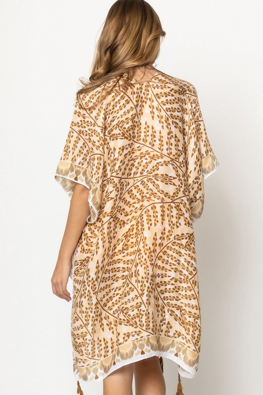 Abstract Palm Leaves Printed Kimono