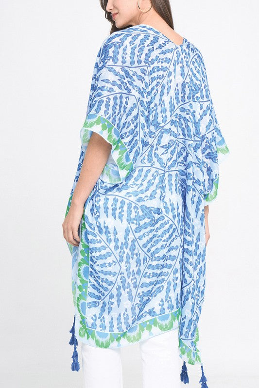 Abstract Palm Leaves Printed Kimono