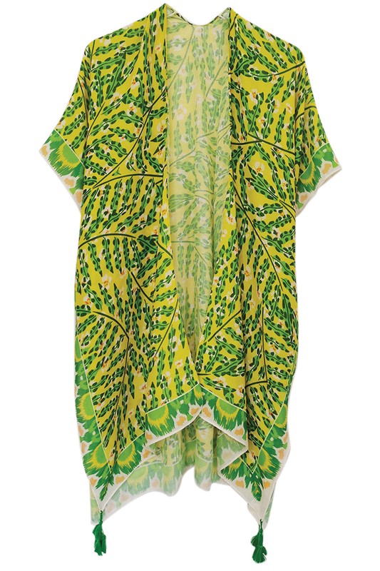 Abstract Palm Leaves Printed Kimono