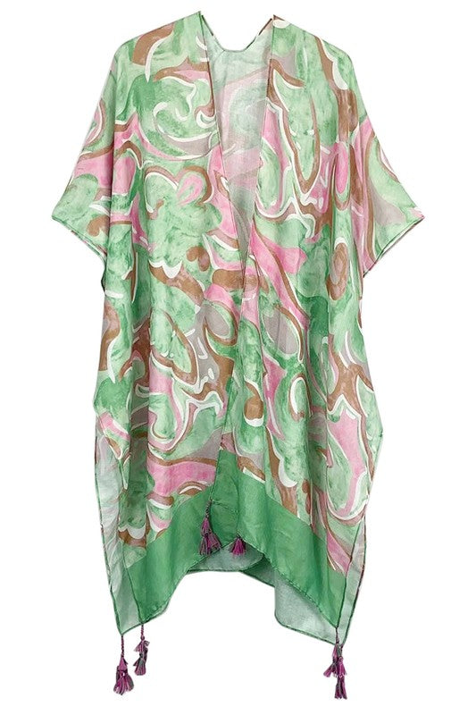 Watercolor Swirl Print Kimono