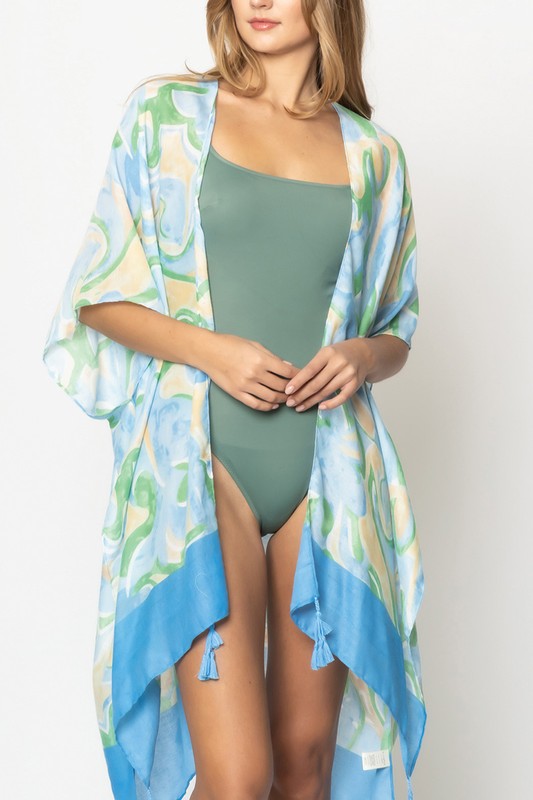 Watercolor Swirl Print Kimono