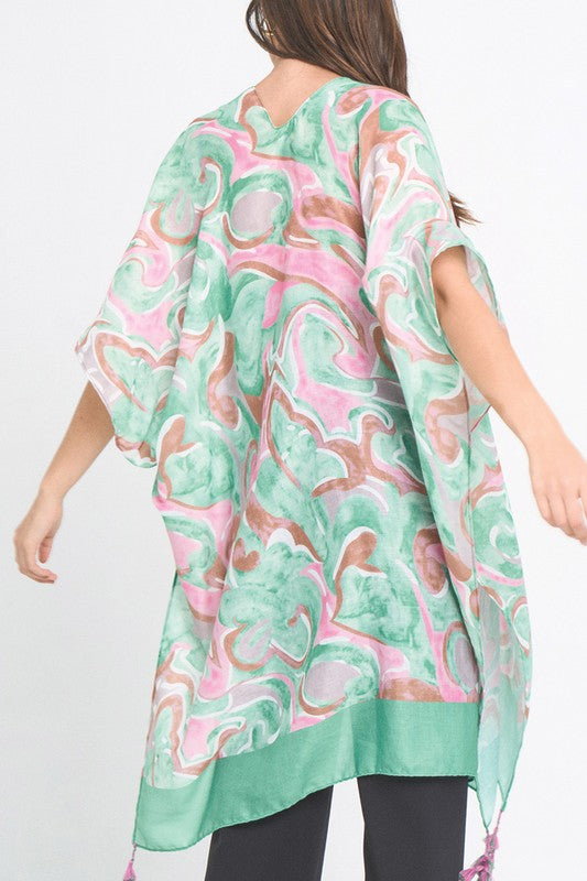 Watercolor Swirl Print Kimono