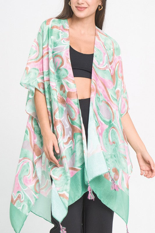 Watercolor Swirl Print Kimono