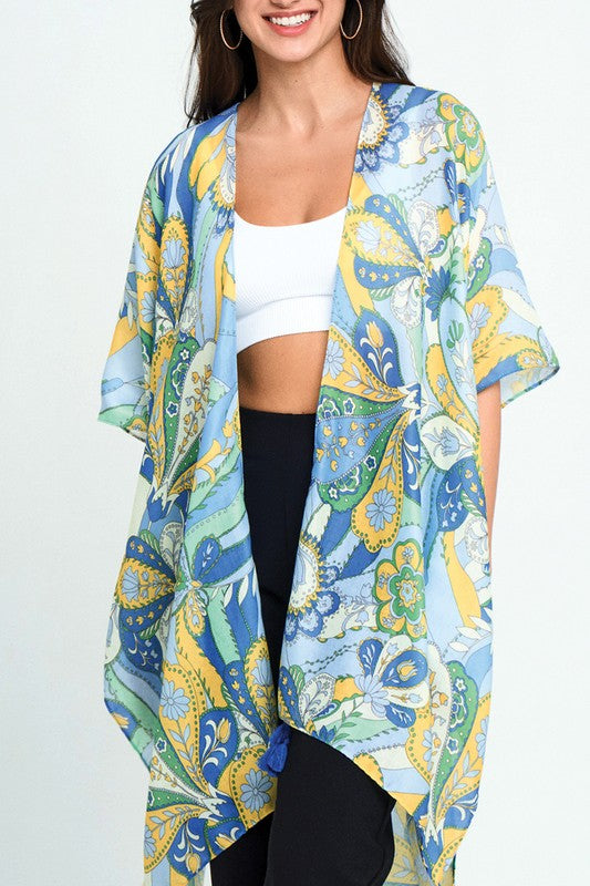 Abstract Paisley Print Kimono