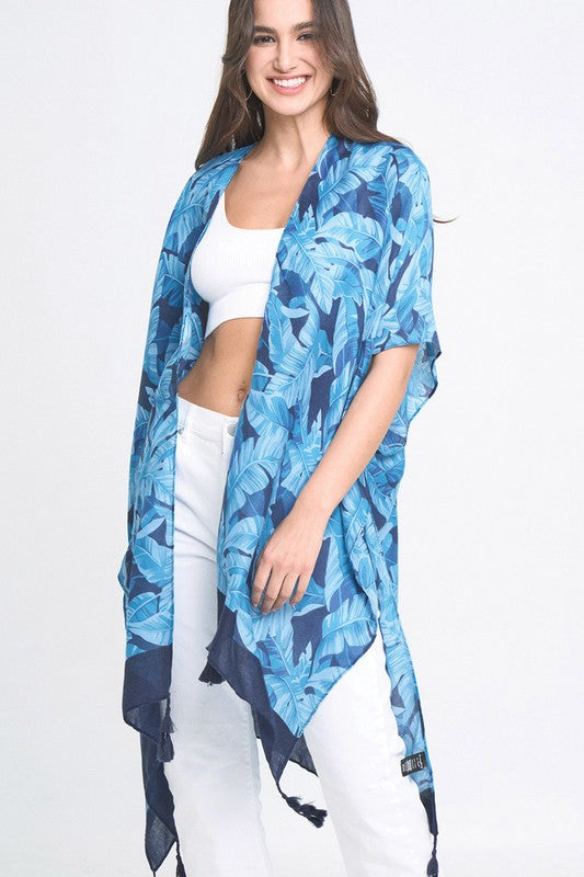 Vibrant Palm Leaf Print Kimono