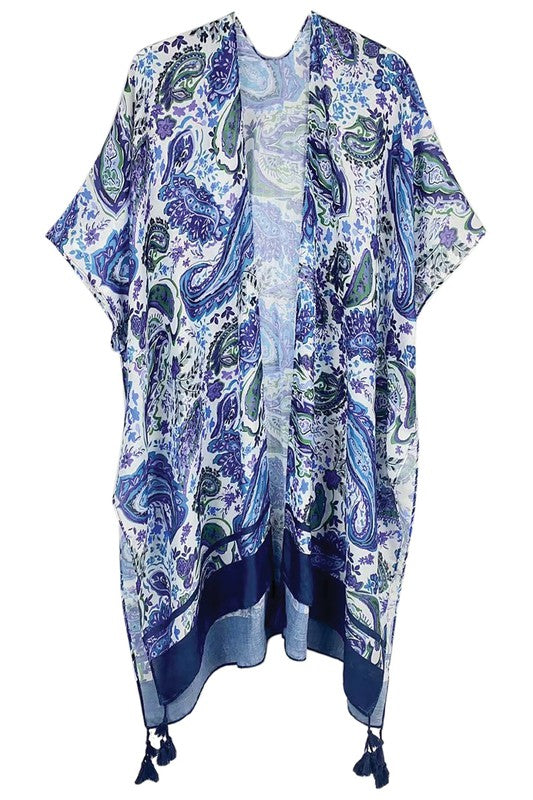 Solid Paisley Border Print Kimono