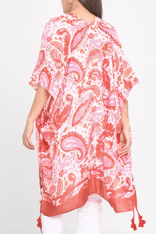 Solid Paisley Border Print Kimono