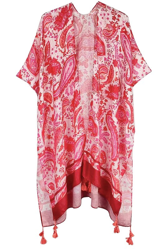 Solid Paisley Border Print Kimono