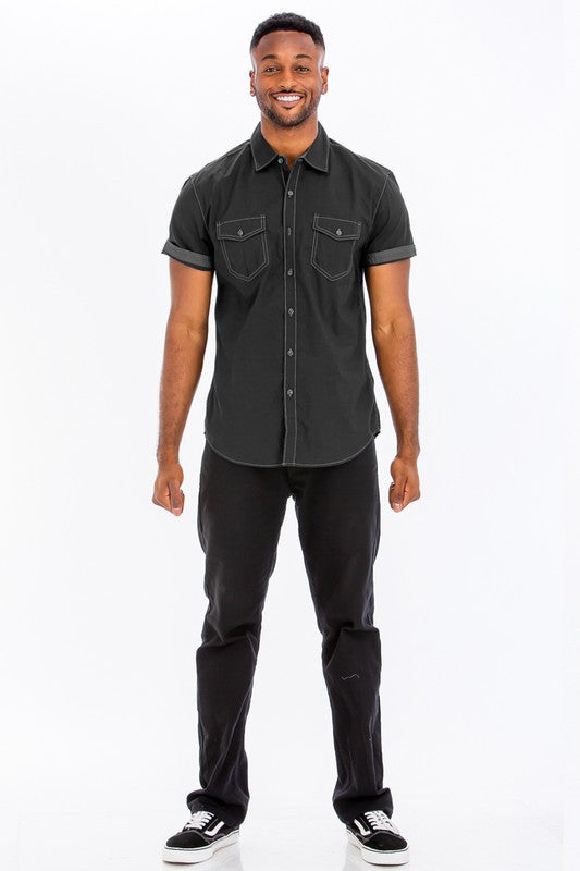 Men Outline Stitch Short Sleeve Shirt