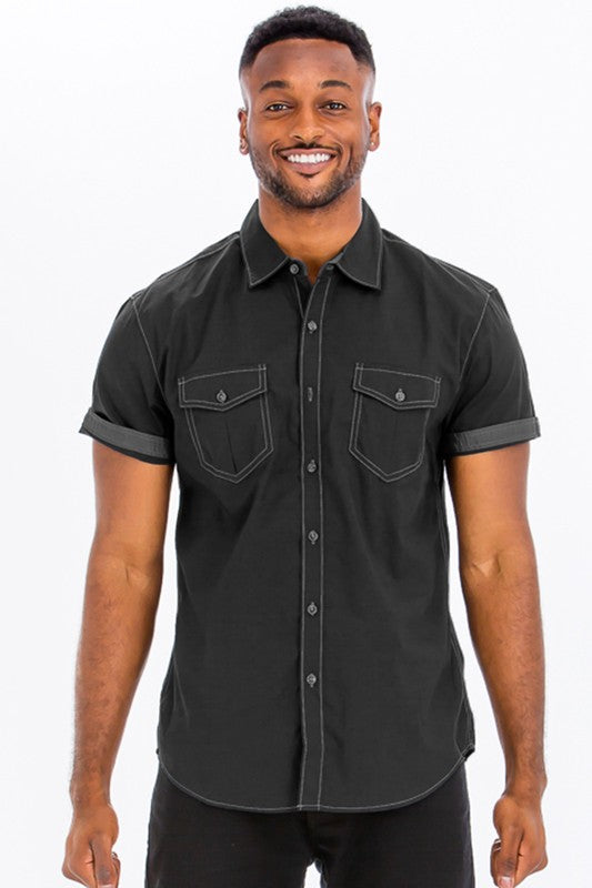 Men Outline Stitch Short Sleeve Shirt