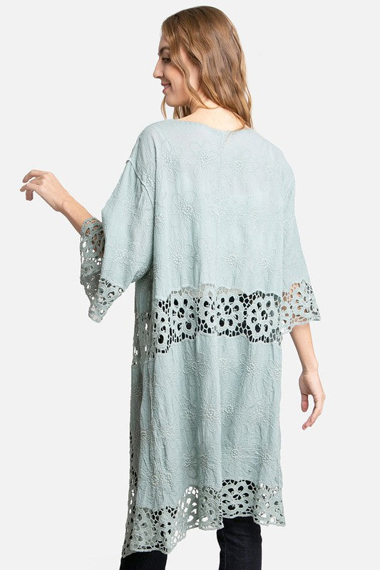 Floral Pattern Crocheted Long Cover-up