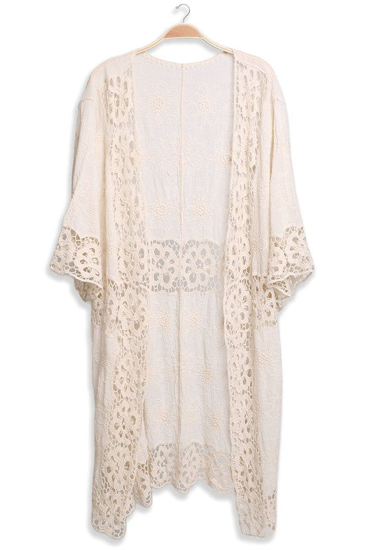 Floral Pattern Crocheted Long Cover-up