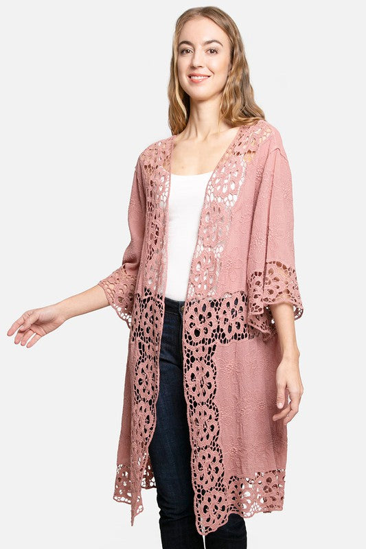 Floral Pattern Crocheted Long Cover-up