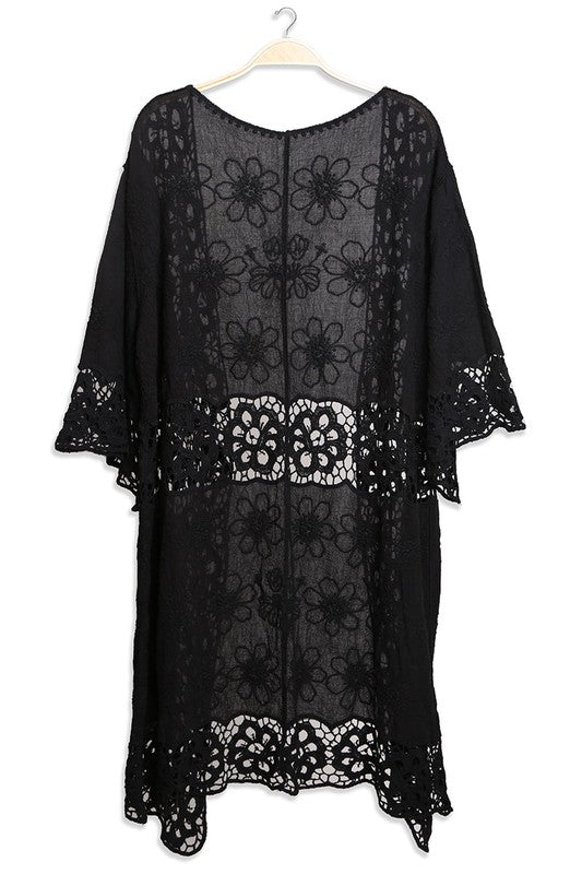 Floral Pattern Crocheted Long Cover-up