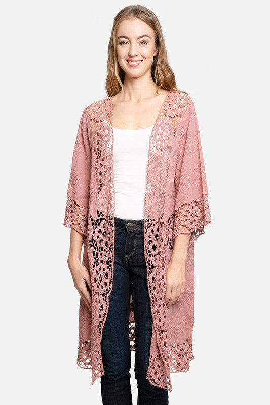 Floral Pattern Crocheted Long Cover-up