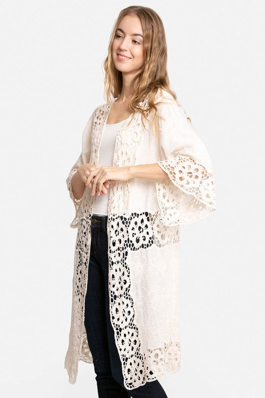 Floral Pattern Crocheted Long Cover-up