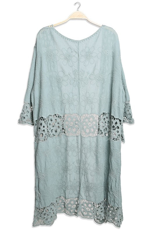 Floral Pattern Crocheted Long Cover-up