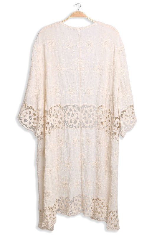 Floral Pattern Crocheted Long Cover-up