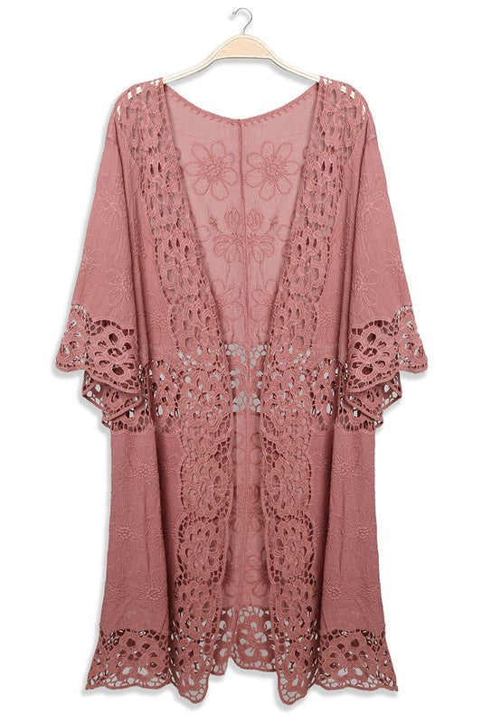 Floral Pattern Crocheted Long Cover-up