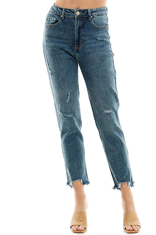 DISTRESSED DETAILED STRAIGHT LEG JEANS