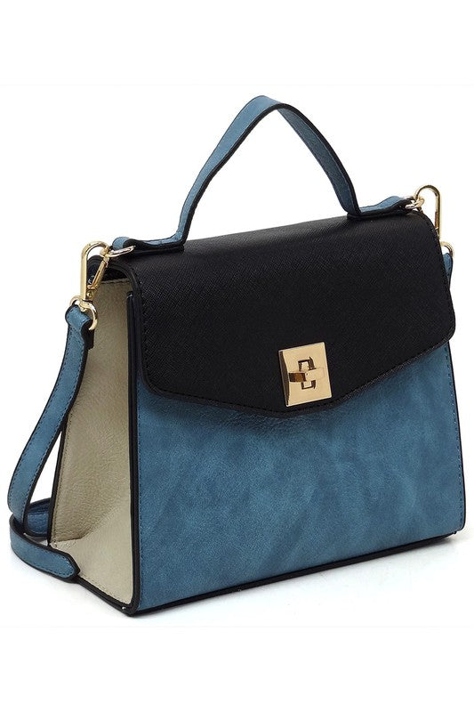 Colorblock Twist Lock Flap Satchel