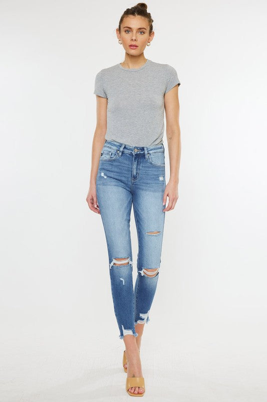 High Rise Fray Hem Ankle Skinny Jeans - KC9130M