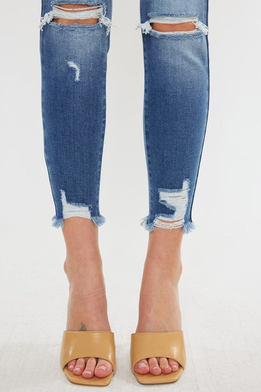 High Rise Fray Hem Ankle Skinny Jeans - KC9130M