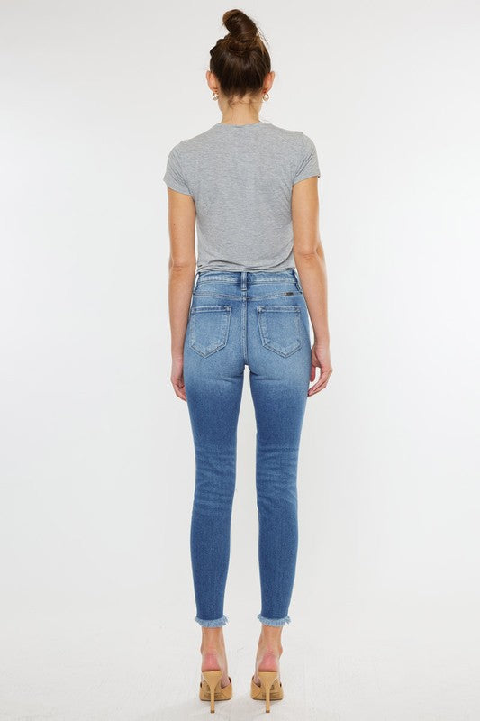 High Rise Fray Hem Ankle Skinny Jeans - KC9130M