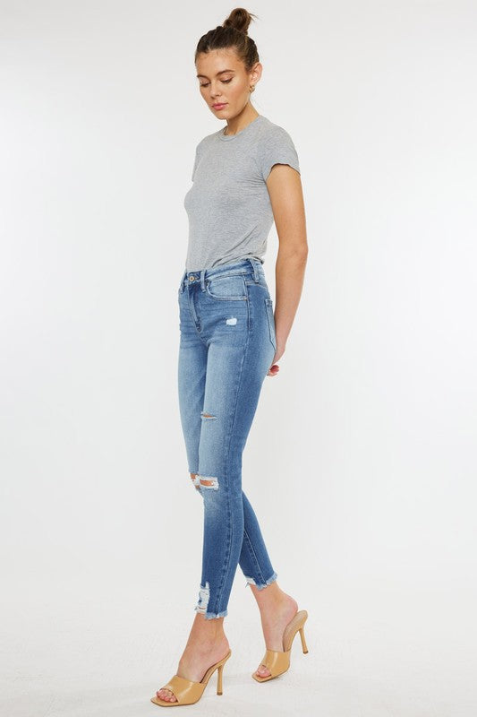 High Rise Fray Hem Ankle Skinny Jeans - KC9130M