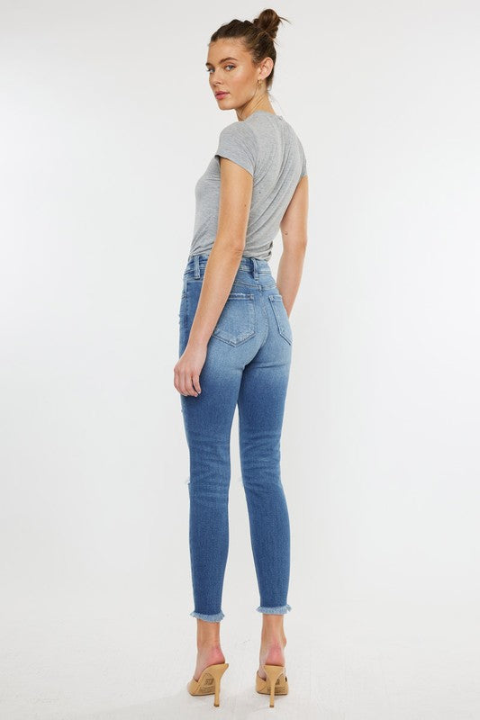 High Rise Fray Hem Ankle Skinny Jeans - KC9130M