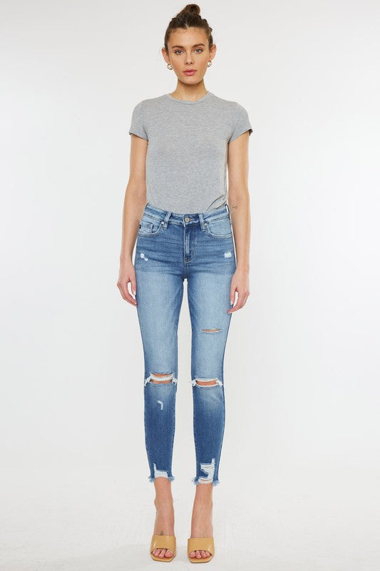 High Rise Fray Hem Ankle Skinny Jeans - KC9130M