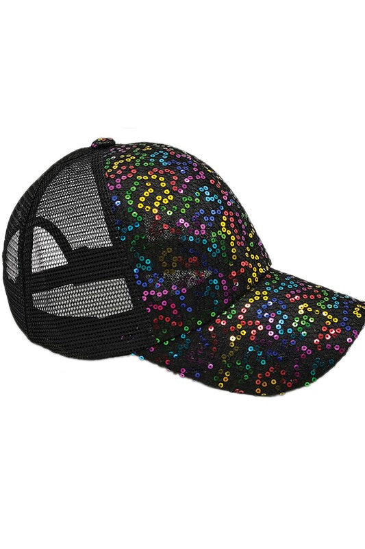 Sequin Leopard Baseball Cap with Meshed Back