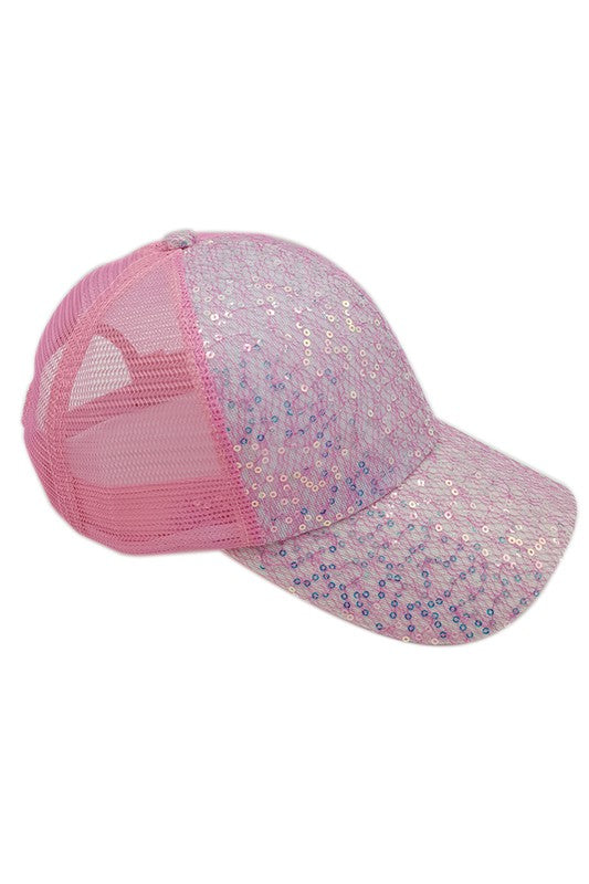 Sequin Leopard Baseball Cap with Meshed Back