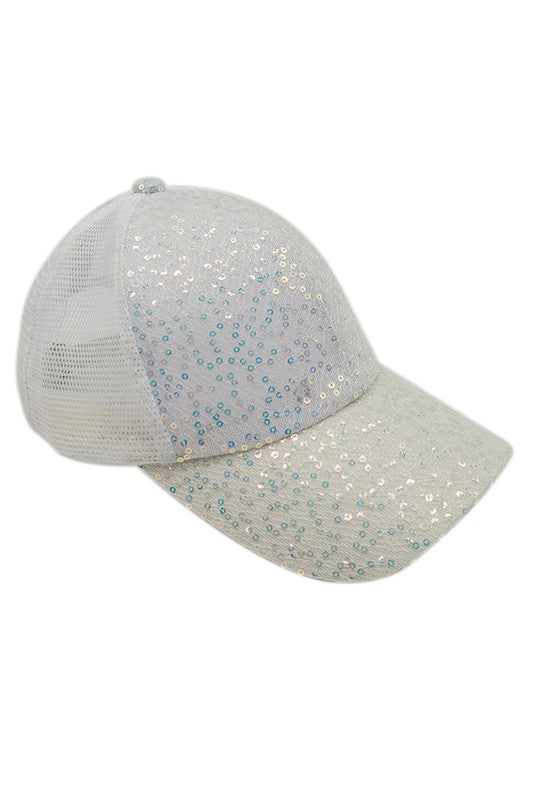 Sequin Leopard Baseball Cap with Meshed Back