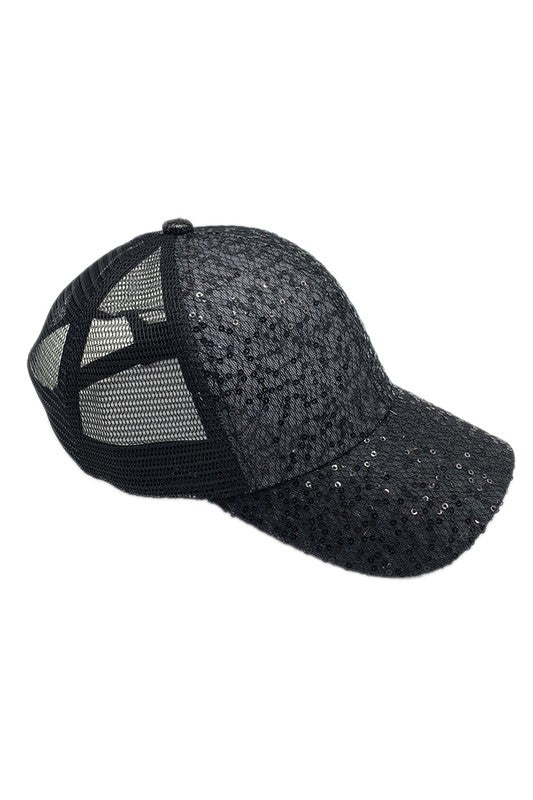 Sequin Leopard Baseball Cap with Meshed Back