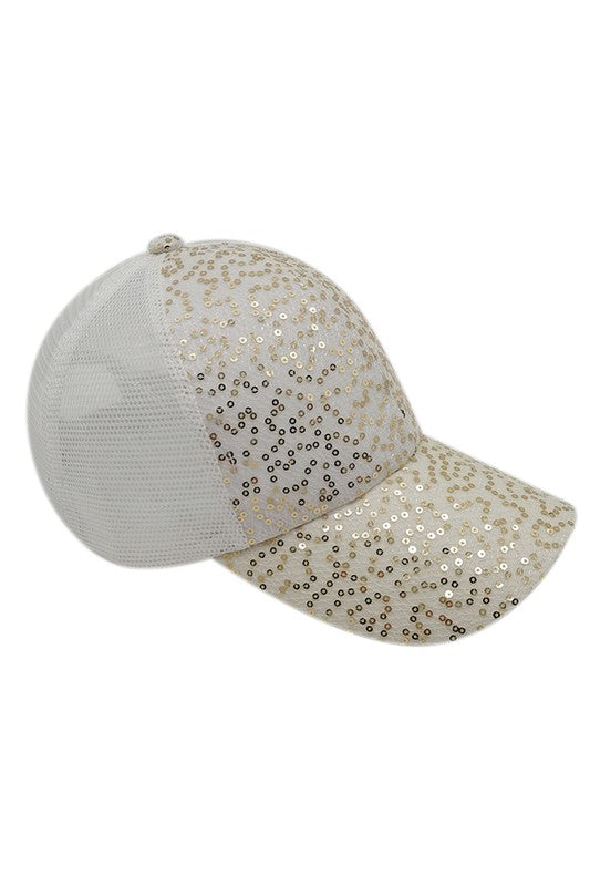 Sequin Leopard Baseball Cap with Meshed Back