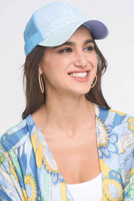 Sequin Leopard Baseball Cap with Meshed Back