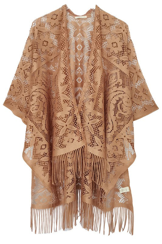 Floral Lace Kimono with Fringe