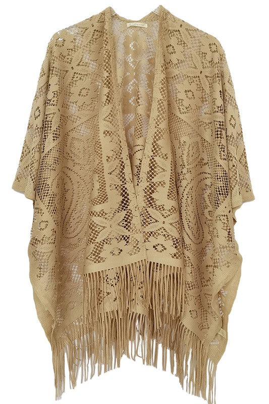 Floral Lace Kimono with Fringe