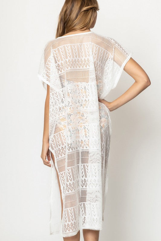 Geometric-Laced Kaftan Poncho